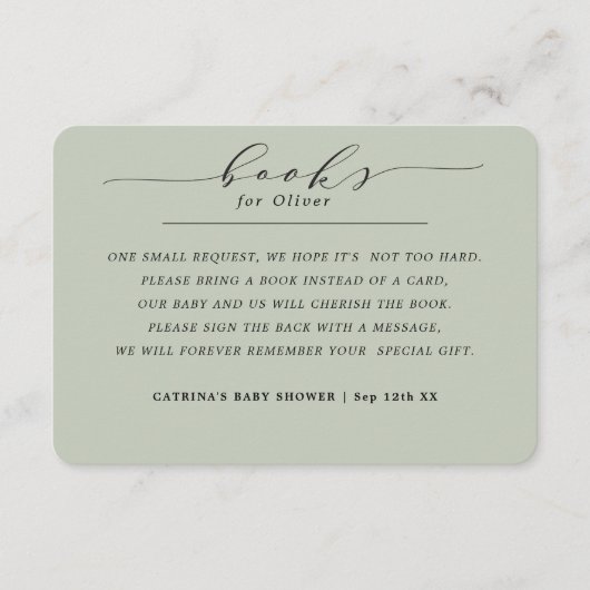 Elegante Eucalyptus Groene Boeken voor Baby Verzoe Informatiekaartje (Voorkant)