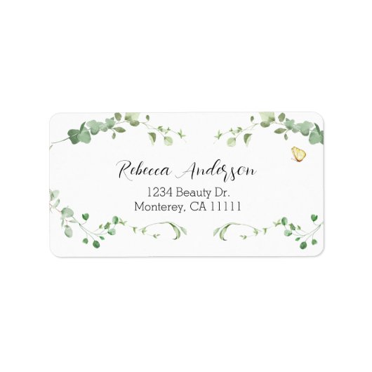 Elegante Eucalyptus Groene Bruids- Etiket (Voorkant)