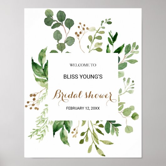 Elegante Eucalyptus Groene Bruiloft Feest Welkom Poster (Voorkant)