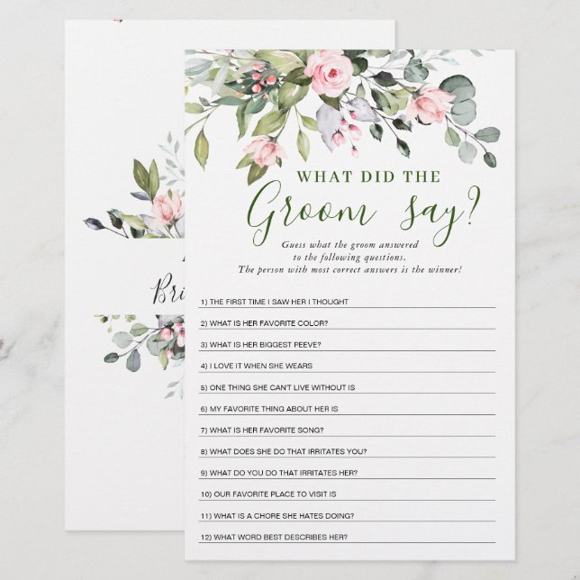 Elegante Eucalyptus Groene Bruiloft Feestspel (Voorkant / Achterkant)