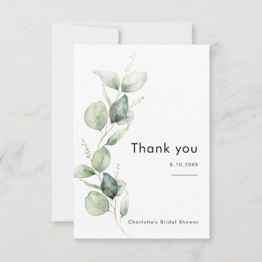 Elegante Eucalyptus Groene Bruiloftfeest Bedankkaart (Voorkant)
