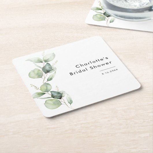 Elegante Eucalyptus Groene Bruiloftsborrel Kartonnen Onderzetters (Schuin)