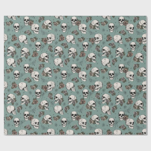 Elegante Eucalyptus Groene Gotische Schedels Hallo Cadeaupapier