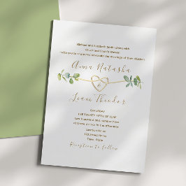 Elegante Eucalyptus Groene Gouden Hart Trouwfeest Kaart