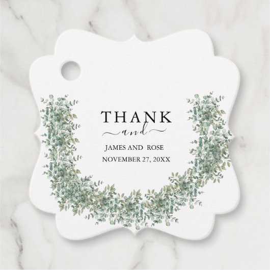 Elegante Eucalyptus Groene Huwelijk Bedankjes Labels (Voorkant)