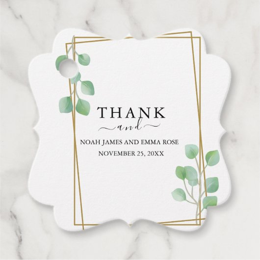 Elegante Eucalyptus Groene Huwelijk Bedankjes Labels (Voorkant)