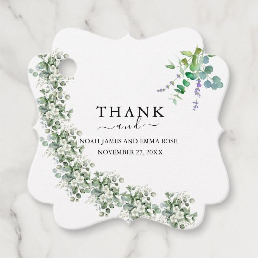 Elegante Eucalyptus Groene Huwelijk Bedankjes Labels (Voorkant)