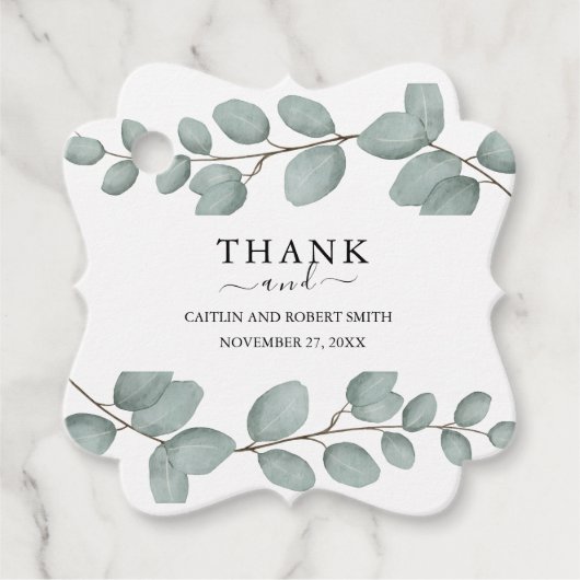 Elegante Eucalyptus Groene Huwelijk Bedankjes Labels (Voorkant)