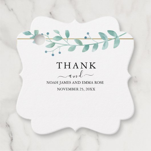 Elegante Eucalyptus Groene Huwelijk Bedankjes Labels (Voorkant)