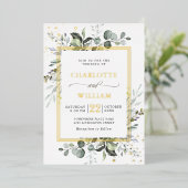 Elegante Eucalyptus Groene Huwelijk Goud Folie Uitnodiging (Staand Voorkant)