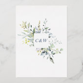 Elegante Eucalyptus Groene Huwelijk Goud Folie Uitnodiging (Achterkant)