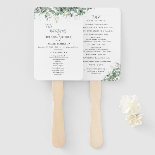 Elegante Eucalyptus Groene Huwelijk Handwaaier (Voorkant en achterkant)
