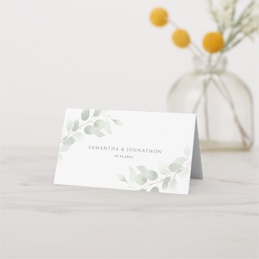 Elegante Eucalyptus Groene Huwelijk Plaatskaartje (Achterkant)