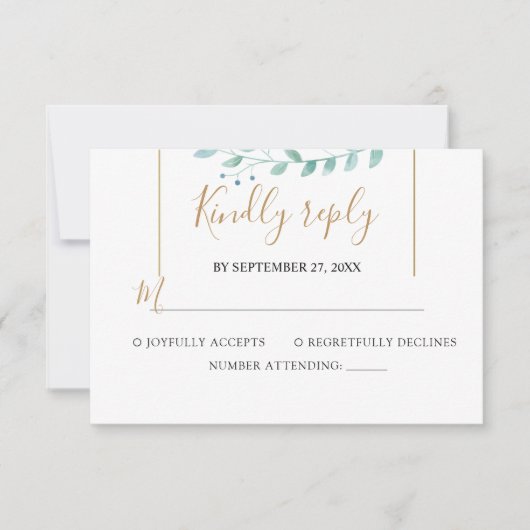 Elegante Eucalyptus Groene Huwelijk RSVP Kaartje (Voorkant)