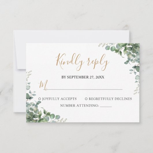 Elegante Eucalyptus Groene Huwelijk RSVP Kaartje (Voorkant)