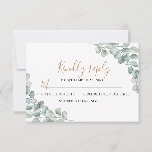 Elegante Eucalyptus Groene Huwelijk RSVP Kaartje (Voorkant)