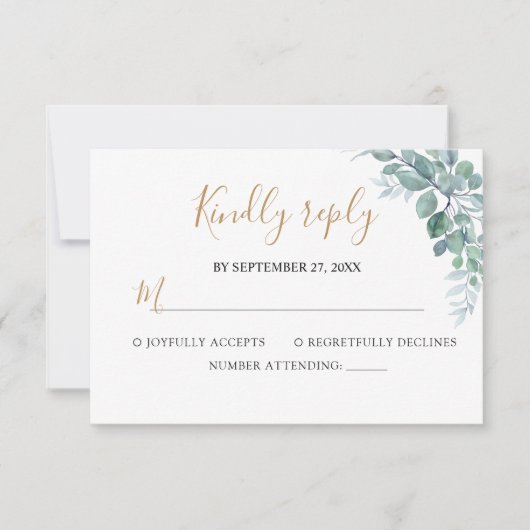 Elegante Eucalyptus Groene Huwelijk RSVP Kaartje (Voorkant)