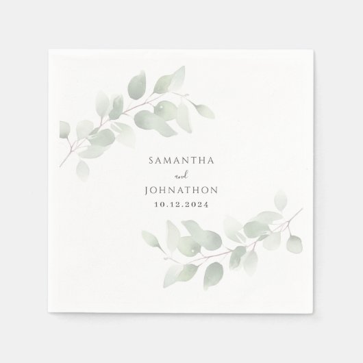 Elegante Eucalyptus Groene Huwelijk Servet (Voorkant)