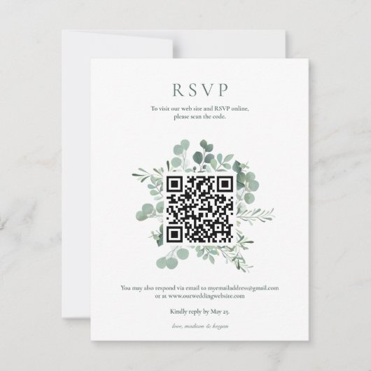 Elegante Eucalyptus Groene Huwelijks QR Code RSVP Kaart (Voorkant)