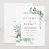 Elegante Eucalyptus Groene Huwelijks QR Code Uitno Kaart (Voorkant / Achterkant)