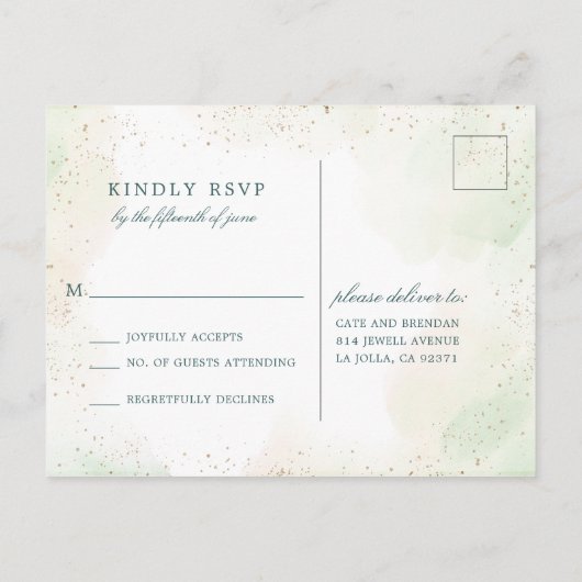 Elegante Eucalyptus Groene Huwelijks RSVP Uitnodiging Briefkaart (Achterkant)