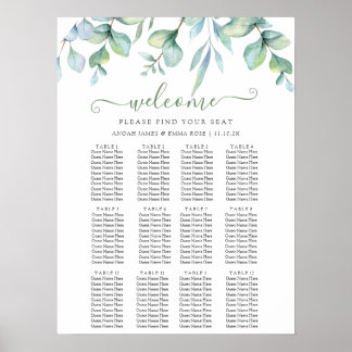 Elegante Eucalyptus Groene Huwelijks Zitplaatskaar Poster