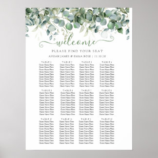 Elegante Eucalyptus Groene Huwelijks Zitplaatskaar Poster
