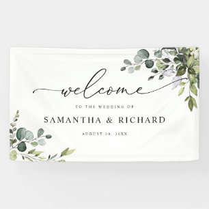Elegante Eucalyptus Groene Huwelijksbegroeting Spandoek