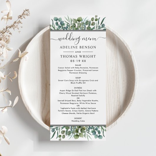 Elegante Eucalyptus Groene Huwelijksdiner Menu