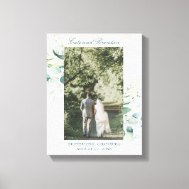 Elegante Eucalyptus Groene Huwelijksfoto Canvas Afdruk
