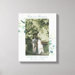 Elegante Eucalyptus Groene Huwelijksfoto Canvas Afdruk