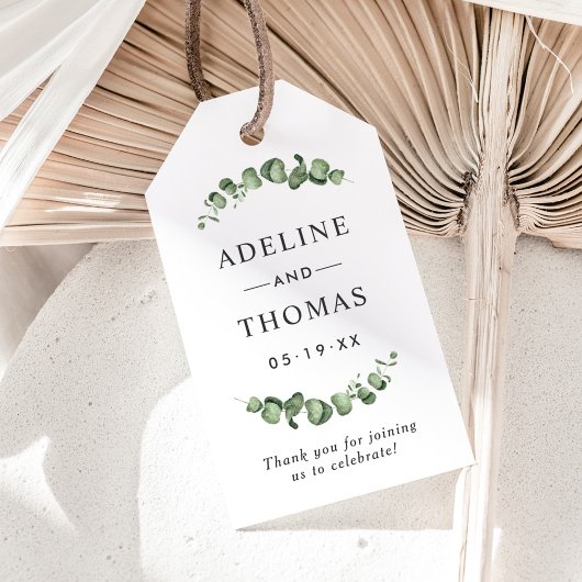 Elegante Eucalyptus Groene Initialen Trouwgunst Cadeaulabel