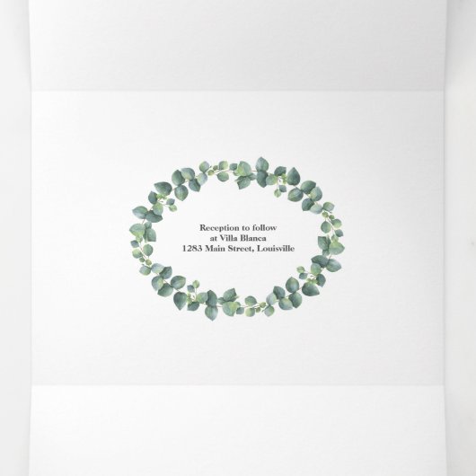 Elegante Eucalyptus Groene Jongens Foto Doop Drieluik Uitnodiging (Binnenkant midden)