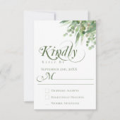 Elegante Eucalyptus Groene Kalligrafie Bruiloft RSVP Kaartje (Voorkant)