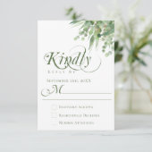 Elegante Eucalyptus Groene Kalligrafie Bruiloft RSVP Kaartje (Staand voorkant)