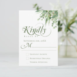 Elegante Eucalyptus Groene Kalligrafie Bruiloft RSVP Kaartje