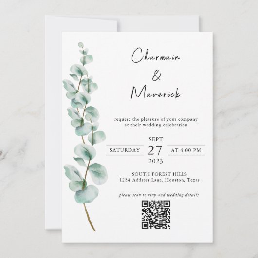 Elegante Eucalyptus Groene Klassiekers lettertype  Kaart (Achterkant)