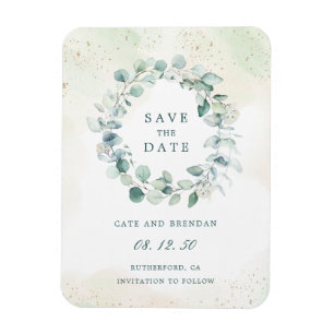 Elegante eucalyptus groene krans save the date magneet