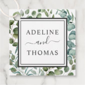 Elegante Eucalyptus Groene Monogram Huwelijk Bedankjes Labels (Voorkant)