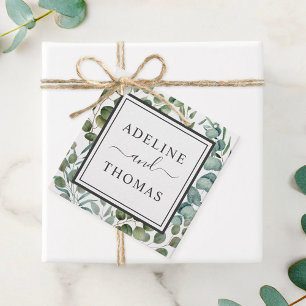 Elegante Eucalyptus Groene Monogram Huwelijk Bedankjes Labels