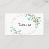 Elegante Eucalyptus Groene Perzik Bloemen Escort K Plaatskaartje (Achterkant)