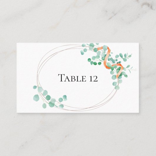 Elegante Eucalyptus Groene Perzik Bloemen Escort K Plaatskaartje (Achterkant)