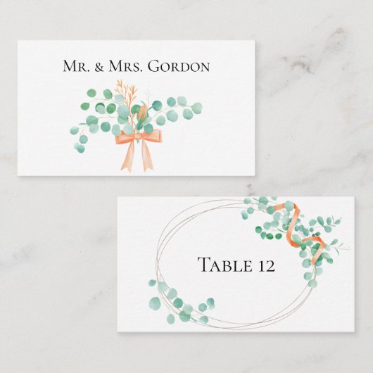 Elegante Eucalyptus Groene Perzik Bloemen Escort K Plaatskaartje (Voorkant / Achterkant)