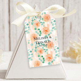 Elegante Eucalyptus Groene Perzik Bloemige Bruilof Cadeaulabel