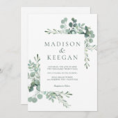 Elegante Eucalyptus Groene Trouw QR Code Uitnodigi Kaart (Voorkant / Achterkant)