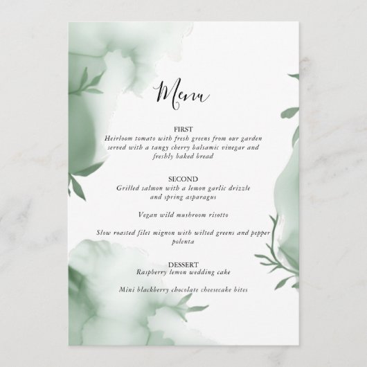 Elegante Eucalyptus Groene Waterverf Trouw Menu (Voorkant)