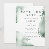 Elegante Eucalyptus Groene Waterverf Trouw Save The Date (Voorkant / Achterkant)