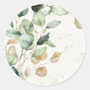Elegante Eucalyptus Groenelementen & Gouden Accent Ronde Sticker