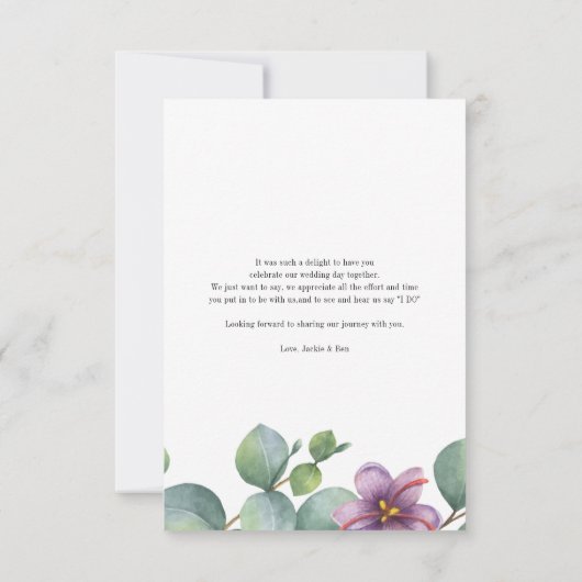 Elegante Eucalyptus handgeschreven bruiloft Bedankkaart (Achterkant)