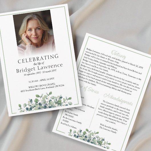 Elegante Eucalyptus Herdenking Aan - Uitvaart Programmakaart
